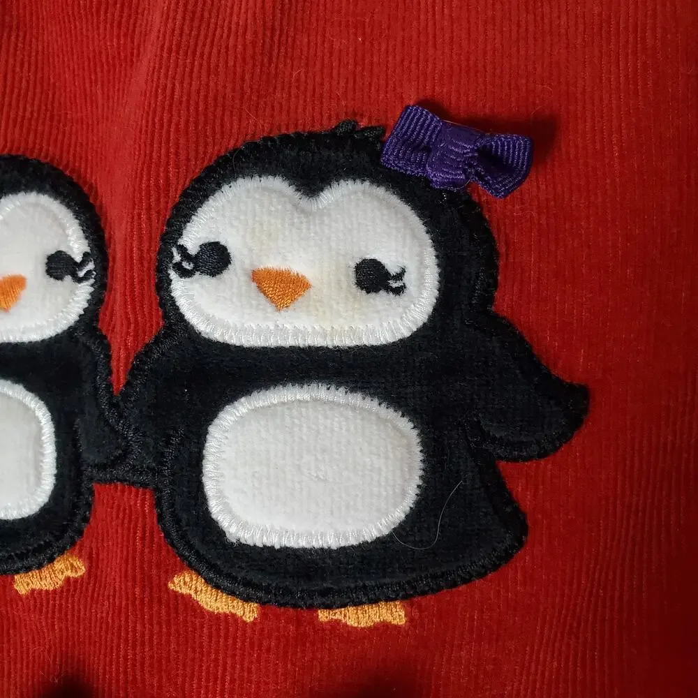Gymboree Winter Penguin Girls Red Penguin Corduroy Overall Size 2T